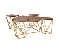 Set mesa de centro y 4 taburetes de metal doradas