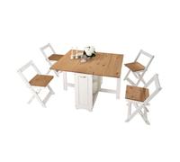Miroytengo Set Mesa de Cocina Plegable con 4 Sillas Plegables Comedor o Cocina Belisim 2 Alas Abatibles Blanco Mate y Roble