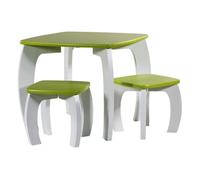 Set mesa y 2 taburetes de madera blancos/verdes 96x48x42 h cm