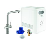 Set mezclador monomando de fregadero Grohe Blue Professional, 221mm de alcance, caños en forma de L, con filtro y función de refrigeración., 31347DC3, Color: súper acero