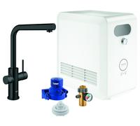 Set mezclador monomando de fregadero Grohe Blue Professional, 223 mm de alcance, caños en forma de L, con filtro y función de refrigeración, extraíble, 31326KS2, Color: negro de terciopelo