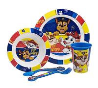 Set vajilla infantil reutilizable apta para microondas compuesta por vaso, plato, cuenco y cubiertos de La Patrulla Canina