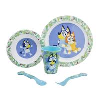 SET MICRO 5 PCS (PLATO, CUENCO, VASO Y CUBIERTOS) EN CAJA BLUEY