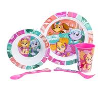 Set vajilla infantil reutilizable apta para microondas compuesto por vaso, plato, cuenco y cubiertos de La Patrulla Canina Girl