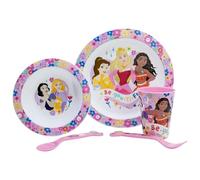 Set vajilla infantil reutilizable apta para microondas compuesto por vaso, plato, cuenco y cubiertos de Princesas - Disney