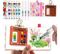 Set Mini Acuarelas Portatil, Mini Set Acuarela Portatiles y Paleta, Kit Acuarelas Portatil 12 Colores de Acuarela con Cuaderno de Bocetos y Pincel de Agua para Pintores, Artistas, Principiantes (Rosa)