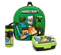 Set Mochila Infantil, Sandwichera infantil y Botella escolar - Pack Diseño Colorido | Mochila Escolar 31x25x11cm Niño Niña de 3 a 8 Años | Material Escolar Vuelta al Cole (Minecraft)