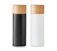 Set Molinillo de Pimienta y Sal, Saleros de cocina, Salero y Pimentero Duradero de Cerámica y Madera, Especiero con Grado de Molienda Regulable por Niveles - Negro/Blanco