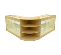 Set Mostradores Comerciales "APOLLO" | Arce | 2xK1500+1xLM60 | MDF y vidrio templado | Estantes y puertas corredizas con cerradura | Fácil Montaje | Mostrador Recepción Expositor Comercial Mesa