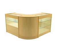 Set Mostradores Comerciales "HERA" | Arce | K900+C900+CM60 | MDF y vidrio templado | Estantes y puertas corredizas con cerradura | Fácil Montaje | Mostrador Recepción Expositor Comercial Mesa