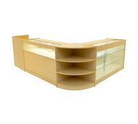 Set Mostradores Comerciales "HYPERION" | Arce|LM60+B1500+K1500+TB60| MDF y vidrio templado | Estantes y puertas corredizas con cerradura | Fácil Montaje | Mostrador Recepción Expositor Comercial