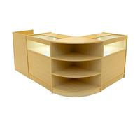 Set Mostradores Comerciales "SAGITTARIUS" | Arce |LM60 + 2xB900 + TB60| MDF y vidrio templado | Estantes y puertas corredizas con cerradura | Fácil Montaje | Mostrador Recepción Expositor Comercial