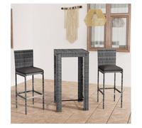 Set muebles bar jardín 3 piezas y cojines ratán sintético gris vidaxl 44 cm