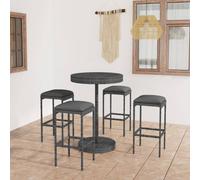 Set muebles bar jardín 5 piezas y cojines ratán sintético gris
