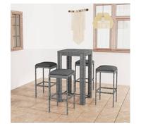 Set muebles bar jardín 5 piezas y cojines ratán sintético gris vidaxl