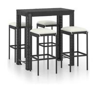 Set muebles bar jardín 5 piezas y cojines ratán sintético negro vidaxl