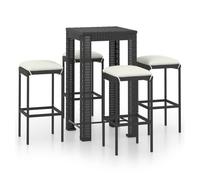 Set muebles bar jardín 5 piezas y cojines ratán sintético negro vidaxl