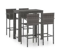 Set muebles bar jardín 5 pzas ratán sintético reposabrazos gris vidaxl