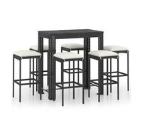 Set muebles bar jardín 7 piezas y cojines ratán sintético negro vidaxl
