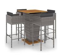 Set muebles de bar jardín 5 pzas y cojines ratán sintético gris vidaxl