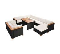Set muebles de jardín 10 piezas y cojines ratán sintético negro vidaxl