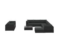 Set muebles de jardín 10 piezas y cojines ratán sintético negro vidaxl 52.5 cm