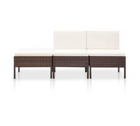 Set muebles de jardín 3 pzas y cojines ratán sintético marrón vidaxl