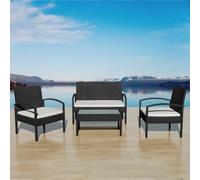 Set muebles de jardín 4 piezas y cojines ratán sintético negro