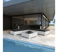 Set muebles de jardín 6 piezas y cojines ratán sintético blanco
