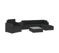 Set muebles de jardín 6 piezas y cojines ratán sintético negro vidaxl
