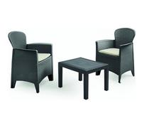 Set Muebles Jardín de Polipropileno Ratán 3 Piezas 2 Sillones +1 Mesa Tree