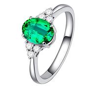 Set Mujer Anillo de Rubí de Oro Amarillo Natural de 18 Quilates Anillo de Diamante de Sangre Chapado en Oro Anillos Mujer 47 (Verde, 10)