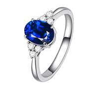 Set Mujer Anillo de Rubí de Oro Amarillo Natural de 18 Quilates Anillo de Diamante de Sangre Chapado en Oro Anillos Mujer 47 (Azul, 7)