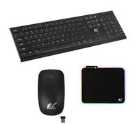 NanoRS Juego de teclado inalámbrico QWERTY + ratón + alfombrilla de ratón | 2,4 GHz, alcance: hasta 10 m | resolución del ratón: 1200 DPI | receptor nano USB | diseño plano, funciona con pilas, color