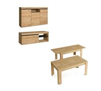 Skraut Home | Muebles de Salón | Modelo Naturale | Aparador, Mueble para TV y Mesa Comedor Extensible | Estilo Nórdico | Roble y Negro