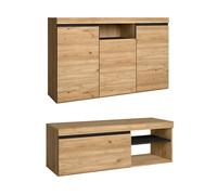 Skraut Home | Set Natural | Comedor | Mueble Auxiliar | Aparador - Mueble TV 120cm | Acabado Color Roble Negro nórdico