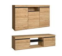 Skraut Home | Set Natural para Comedor | Mueble Auxiliar | Buffet y Mueble TV de 140 cm | Color Robl/Negro