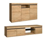 Skraut Home | Set Natural | Comedor | Mueble Auxiliar | Aparador Mueble TV 160 cm | Acabado Color Roble Negro nórdico