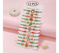 Set Navideño de 12 piezas con Papá Noel, , Renos, Galletas de Jengibre, , Árboles de Navidad, Muñecos de Nieve y Pulseras Ajustables Hechas de Aleación y Arcilla , Como Regalos de Navidad