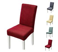 Set of 1/2/4/6 Thickened Plaid Stretch Pattern Chair Cover Removable Washable Seat Cover Modern Style Minimalist Style Dining Chair Protector for Dining Room, Bedroom, Hotel,Grey 4pcs(Red 1pcs)
