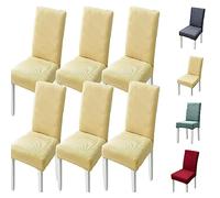 Set of 1/2/4/6 Thickened Plaid Stretch Pattern Chair Cover Removable Washable Seat Cover Modern Style Minimalist Style Dining Chair Protector for Dining Room, Bedroom, Hotel,Grey 4pcs(Beige 6pcs)