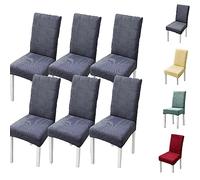 Set of 1/2/4/6 Thickened Plaid Stretch Pattern Chair Cover Removable Washable Seat Cover Modern Style Minimalist Style Dining Chair Protector for Dining Room, Bedroom, Hotel,Grey 4pcs(Beige 1pcs)