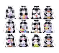 Set of 12 Easter Drawstring Bags, Easter Wrap Treat Favor Bags, Spring Easter Basket Stuffers, Egg Hunt Party Supplies, Easter Party Burlap Bags, Burlap Treat Bags for Easter