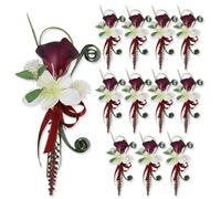 Set of 12 Red Real Touch Calla Lily Boutonniere for Men Wedding Handmade Artificial Prom Boutonniere with Easy Pin & Clip Groom Groomsmen Flower for Homecoming Party Suit Corsage