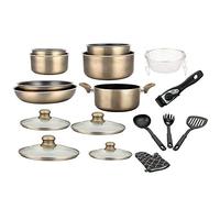 Set of 17 Induction Saucepans and Frying Pans for All Heat Sources with Marble-Coated Pots and Pans and Removable Handle