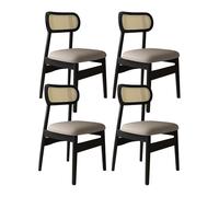 Set of 2/4 Cane Farmhouse Dining Chairs Solid Wood Frame with Cushions Comfortable Kitchen & Dining Room Chairs Light Khaki Finish Ideal for Home & Coffee Shop(Black+Dark Khaki,4 pcs)