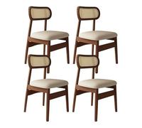 Set of 2/4 Cane Farmhouse Dining Chairs Solid Wood Frame with Cushions Comfortable Kitchen & Dining Room Chairs Light Khaki Finish Ideal for Home & Coffee Shop(Walnut+Dark Khaki,4 pcs)