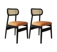 Set of 2/4 Cane Farmhouse Dining Chairs Solid Wood Frame with Cushions Comfortable Kitchen & Dining Room Chairs Light Khaki Finish Ideal for Home & Coffee Shop(Black+Orange,2 pcs)