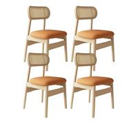 Set of 2/4 Cane Farmhouse Dining Chairs Solid Wood Frame with Cushions Comfortable Kitchen & Dining Room Chairs Light Khaki Finish Ideal for Home & Coffee Shop(Wood+Orange,2 pcs)