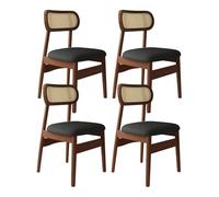 Set of 2/4 Cane Farmhouse Dining Chairs Solid Wood Frame with Cushions Comfortable Kitchen & Dining Room Chairs Light Khaki Finish Ideal for Home & Coffee Shop(Noir,4 pcs)